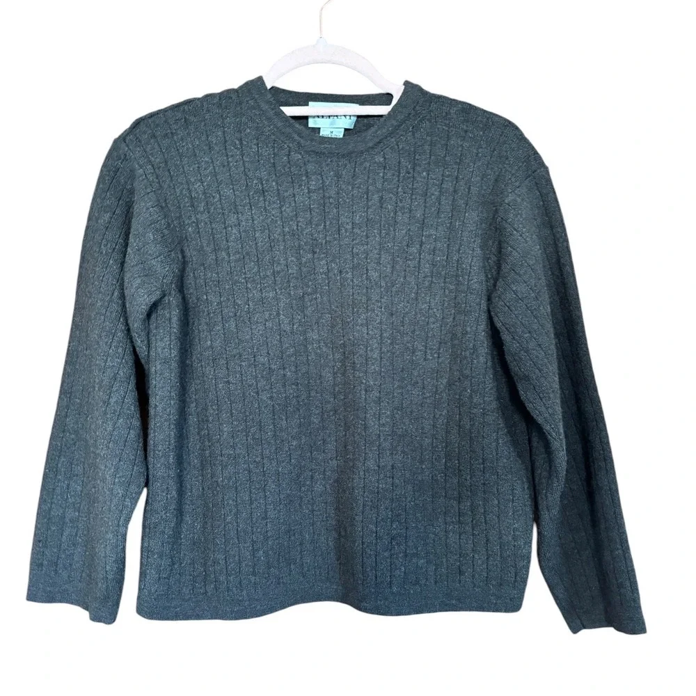 Alfani Womens Medium Grey‎ Merino Wool Ribbed Sweater Made in Italy Crew Neck M